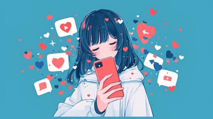 anime girl playing social media