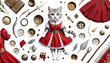 © akk png - tabby cat style fantasy dress red aring medieval illustration white studio master gift serious vintage eye cinematic royals idea animal cute lighting clothes birthday breed king classical painting