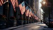 New York City street with American flags.