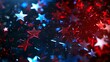 Red and blue stars on a dark background with bokeh effect