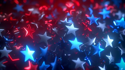 Canvas Print - 3d rendering of stars in blue and red colors. Abstract background with bokeh defocused lights