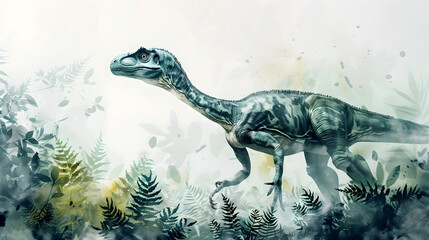 Wall Mural - Prehistoric Dinosaur Coexisting with Modern Wildlife in Dreamlike Urban Landscapes description:This captivating image blends the ancient and the