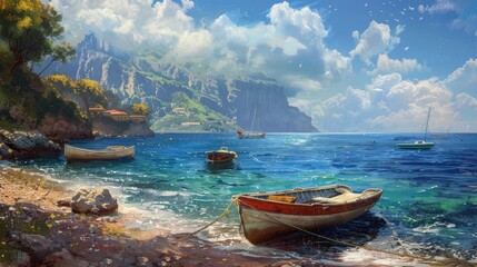 Sticker - Scenic view featuring boats and ocean