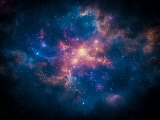 Poster - A vibrant cosmic scene with clusters of stars and nebulae, set against a dark outer space background, embodying the concept of the universe. Generative AI