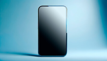 Poster - A smartphone with a blank display on blue gradient background, concept of technology and design. Generative AI