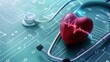 Stethoscope and heart with ECG line on circuit board background. Heart health, cardiologist consultation, cardiac ischemia, arrhythmia