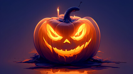 Wall Mural - Halloween spooky pumpkin face with candle light on dark background