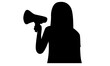 silhouette of Woman holding loudspeaker calling for attention