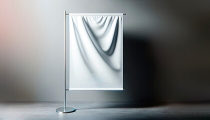 Poster - A blank banner displayed on a stand, modern style, set against a soft-lit gradient background, concept of branding presentation. Generative AI