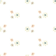 Wall Mural - Ditsy seamless pattern with pretty flowers on white background. Retro floral repeat pattern.