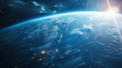 view of the earth from space during a sunrise 3d