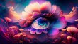 Imagine a flower, forbidden and rare, with a core that mimics a glass eye, its outer section adorned with petals that echo a daisy's form. It diverse floral, nature, rose, fleur, plante, printemps fle