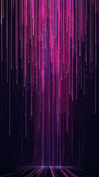 A cascade of neon pink and purple lines flowing down a black background, creating a vivid plexus effect with a clear text area positioned at the lower end