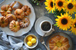 Bright Breakfast Setup with Pastries and Coffee