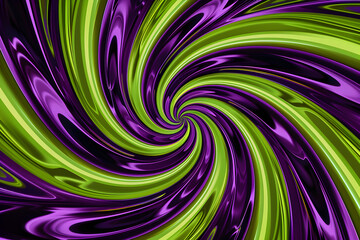 Wall Mural - Psychedelic neon swirl pattern in vibrant purple and lime green colors. Eye-catching abstract design on black background.