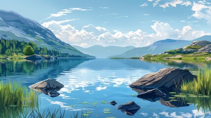 Wall Mural - Nature and Landscapes Lakes: An illustration of a tranquil lake