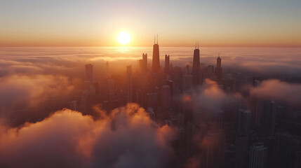 Wall Mural - sunset over city