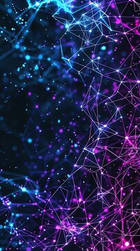 A sleek composition of electric purple and blue connections forming a vibrant plexus pattern over a dark canvas, vertically aligned with a clear area at the top for text