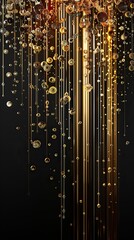Wall Mural - A sleek vertical arrangement of gold and bronze plexus patterns cascading down a rich black backdrop, with space at the bottom for descriptive or promotional text