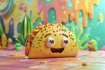 Wall Mural - ?artoon-style of cute taco with eyes