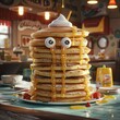 ?artoon-style of stack of pancakes with eyes