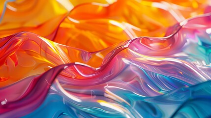 Poster - Abstract closeup of colorful, interlocking plastic layers in wavy patterns.