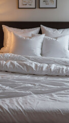 Wall Mural - Cozy Chaos, Messy Bed Concept Featuring White Bedding Sheets and Pillows