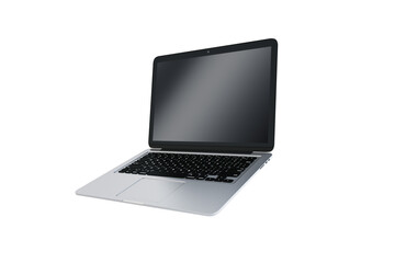 Poster - A modern laptop with a black screen on an isolated white background, showcasing technology and design