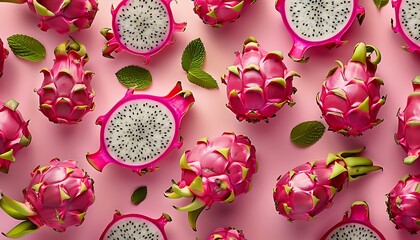 Pitaya fruit Seamless pattern background. 3d rendering.