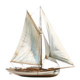 A sailboat with a white sail is shown on a white background,isolated on white background or transparent background