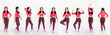 Collage Full length Figure body of 20s Asian Woman in sport clothes and shoes. Female girl stands and turns 360 around rear side back view over white Background isolated.