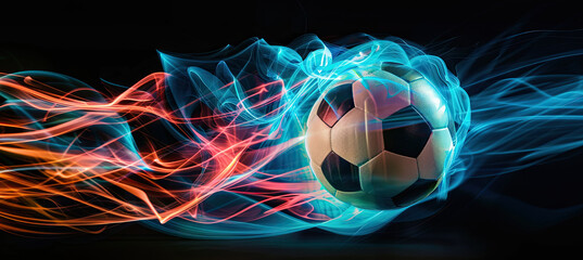 Wall Mural - Football Sports Ball with Light Trail on black background