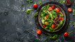 Salad, vegetable and macrobiotic diet food. Healthy organic food. Vegan food and ingredient. Vegetable and herbs. 