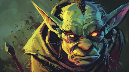 Wall Mural - Portrait of goblin monster in comic style illustration.