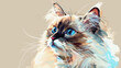 Portrait of cute ragdoll cat in comic style illustration.