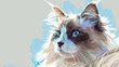 Portrait of cute ragdoll cat in comic style illustration.