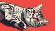 Portrait of american shorthair cat in comic style illustration.