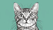Portrait of american shorthair cat in comic style illustration.