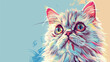 Portrait of fluffy persian cat in comic style illustration.