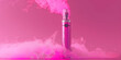 © Sawoon - Closeup glowing pink vape smoking creative studio banner for smoke e-cigarette vapes sale shop feminine ad on plain background nicotine quit education ad copy space  vaping addiction awareness