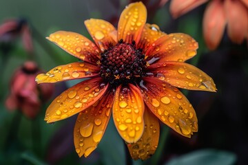 Wall Mural - Vibrant orange flower with water droplets