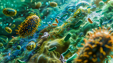 Wall Mural - A close up of bacteria and viruses.