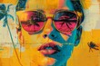 Artistic woman's portrait in glasses, pop art and graffiti style