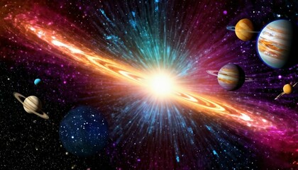 Wall Mural - Abstract celestial alignment background with planets and celestial bodies in motion.