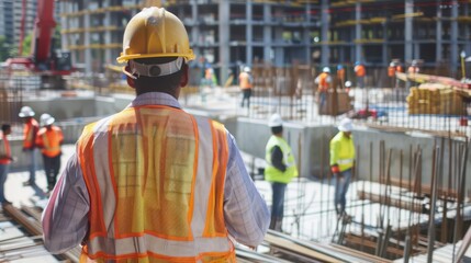 Wall Mural - A construction supervisor directing a team of workers. 