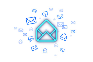Poster - Multiple blue email envelope icons floating on a white background, representing the concept of digital communication