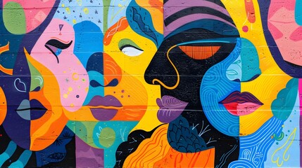 Poster - Vibrant Abstract Faces Expressing Diversity and Cultural Identity