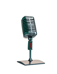 Poster - A classic microphone design with a silver, black, and red color scheme displayed against a white background, illustrating a concept of audio equipment