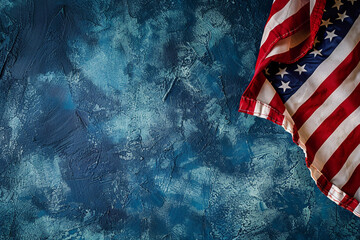 Wall Mural - Prussian blue backdrop holds an American flag  Memorial Day reverence.