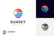 Abstract Circular Sun and Sea Wave Logo icon design for summer, Flat Vector Logo Design Template Element symbol